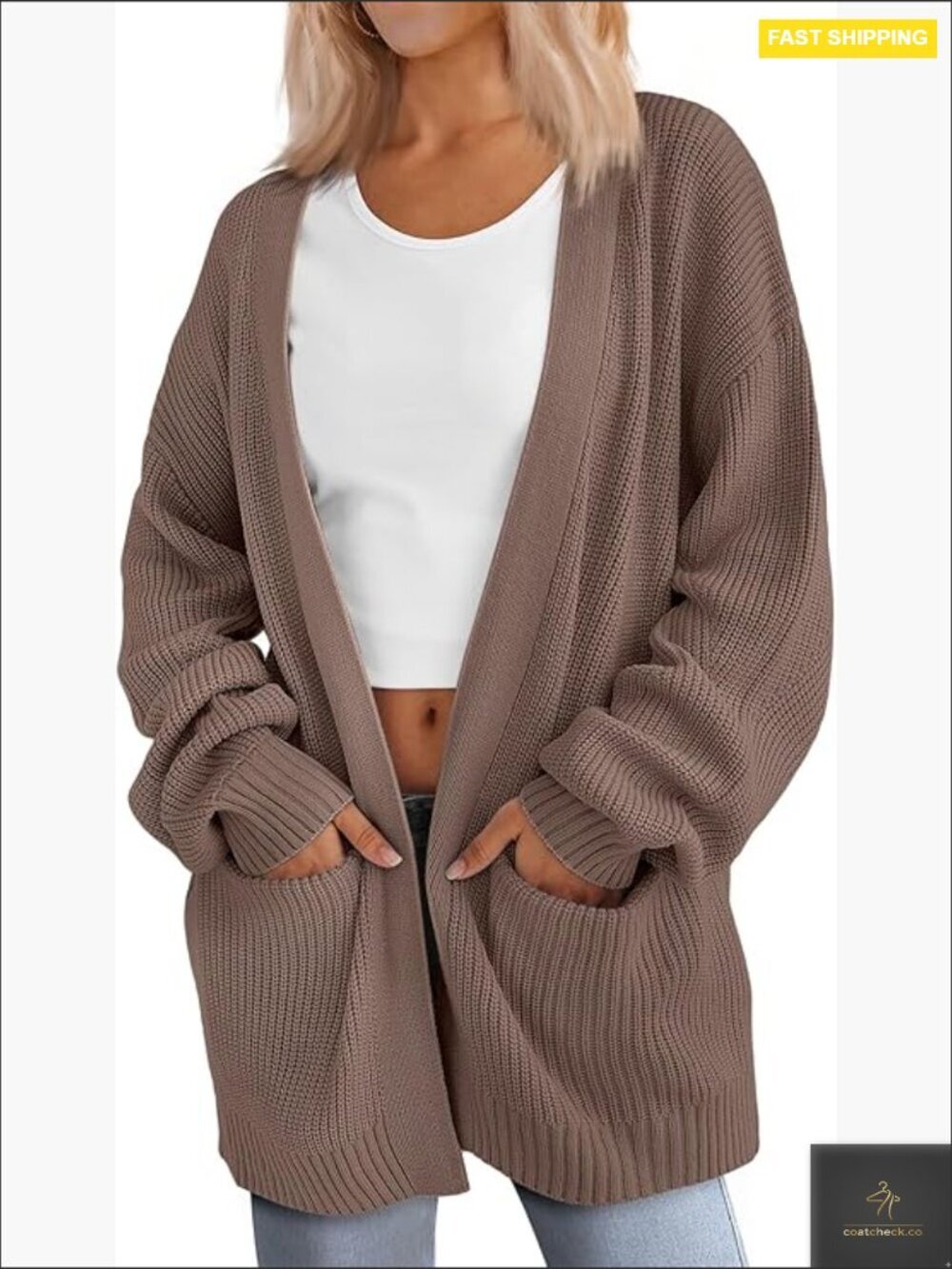 Oversized Knit Cardigan Soft Open Front with Pockets Cozy Chunky Sweater